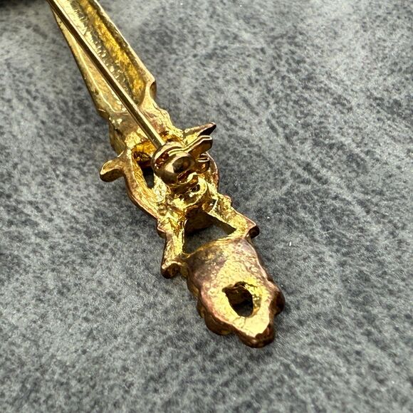 Hatchet Axe Brooch Pendant Vintage Unmarked Gold-tone Metal Rhinestone 3.25" H - Picture 8 of 11